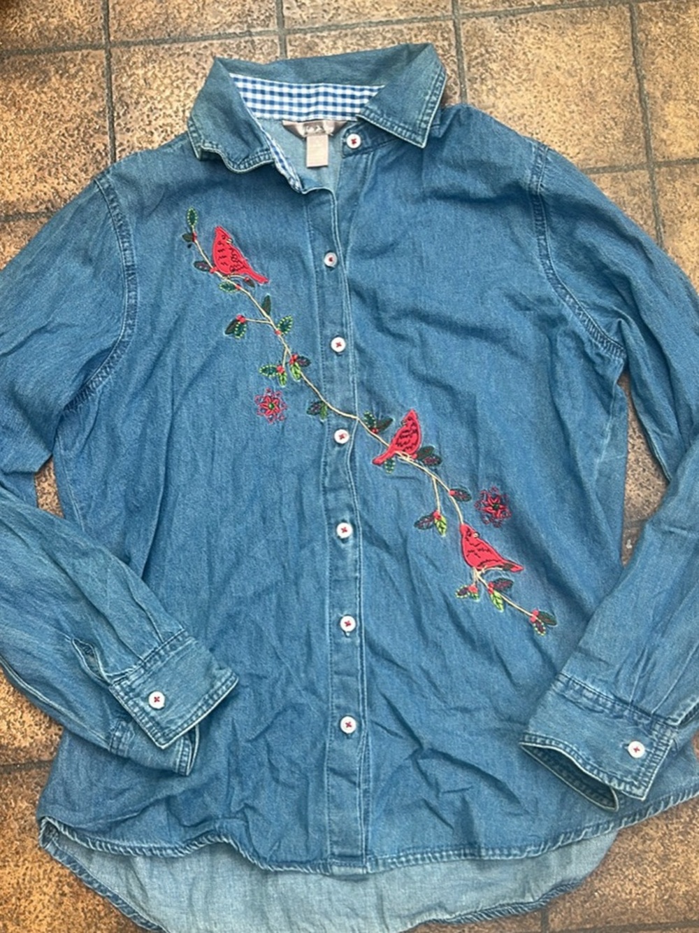 White Stag Light Blue Denim Button-Down with Cardinal Embroidery